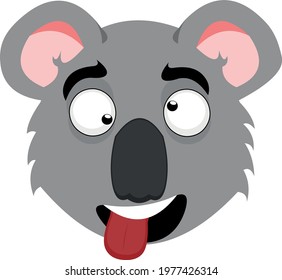 Vector emoticon illustration of a cartoon koala's face with a funny expression
