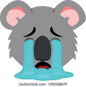 Vector emoticon illustration of a cartoon koala's face with a sad expression and crying