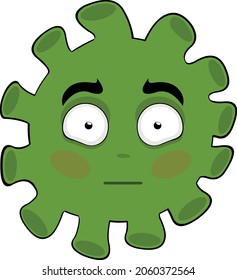 Ilustración de emoticonos vectoriales de un microbio de dibujos animados, virus o bacterias, con una cara sonrojosa