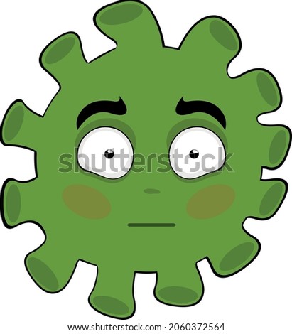 Vector emoticon illustration of a cartoon microbe, virus or bacteria, with a blushing face