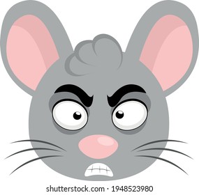 Ilustración vectorial emoticono de una cabeza de ratón de dibujos animados con una expresión furiosa