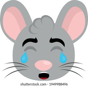 Vector emoticon illustration of a cartoon mouse head with a sad expression and crying