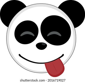 Vector emoticon illustration of a cartoon panda's face with a happy expression and tongue sticking out