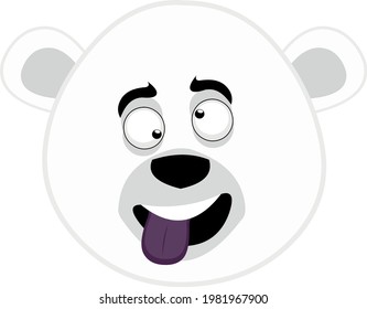 Vector emoticon illustration of a cartoon polar bear face with a crazy and funny expression