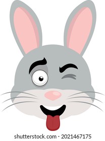 Vector emoticon illustration of cartoon rabbit face winking and with tongue out