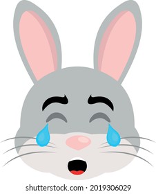 Vector emoticon illustration of a cartoon rabbit's face with a sad expression, crying with tears falling from his eyes