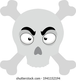 Vector emoticon illustration of a cartoon skull with an angry expression