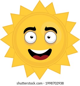 Vector emoticon illustration of a cartoon sun with a happy expression