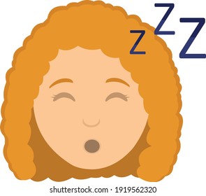 Vector emoticon illustration of a cartoon woman's head sleeping