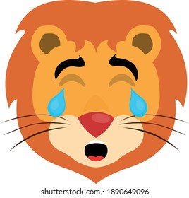 Vector emoticon illustration of a crying lion's face