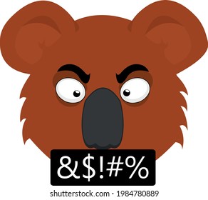 Vector emoticon illustration of the face of an angry and insulting cartoon koala