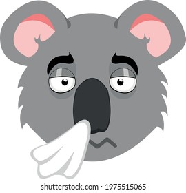 Vector emoticon illustration of the face of a cartoon koala with a cold