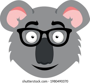Vector emoticon illustration of the face of a cartoon koala with glasses

