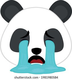 Vector emoticon illustration of the face of a cartoon panda bear crying