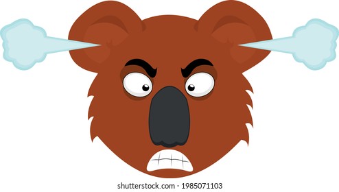 Vector emoticon illustration of the face of a cartoon koala, with an angry expression and fuming from the ears