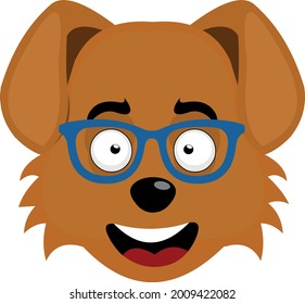 Vector emoticon illustration of the face of a cartoon dog with blue glasses
