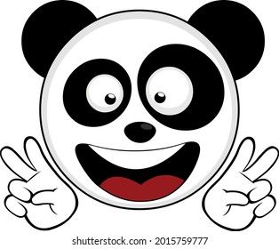 Vector emoticon illustration of the face of a cartoon panda bear making the symbol of love and peace with his hands