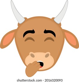 Vector emoticon illustration of the face of a cartoon cow yawning and covering her mouth with her hand