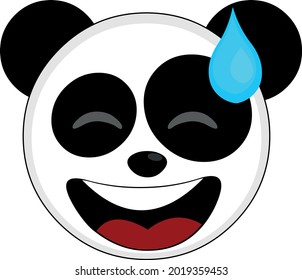 Ilustración vectorial emoticono de la cara de un oso panda con una expresión de vergüenza y una gota de sudoración en la cabeza