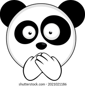 Vector emoticon illustration of the face of a cartoon panda covering his mouth with his hands