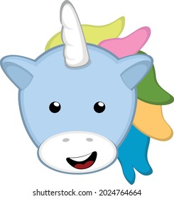 Ilustración vectorial emoticono de la cara de una caricatura kawaii unicorn