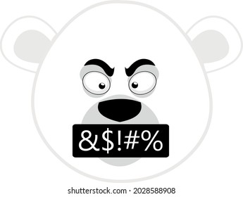 Vector emoticon illustration of the face of a cartoon polar bear with an angry and insulting expression
