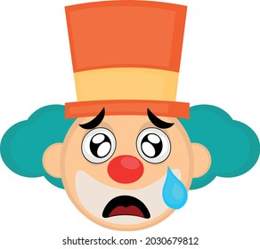 Vector Emoticon Illustration Of The Face Of A Cartoon Clown With A Hat, With A Sad Expression And A Tear Falling From His Eye