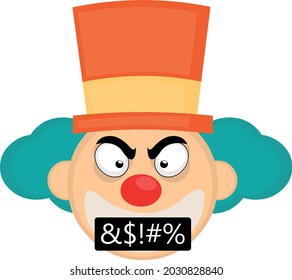 Vector emoticon illustration of the face of a cartoon clown with a hat, angry and insulting