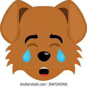 Vector emoticon illustration of the face of a cartoon dog crying and with tears falling from his eyes