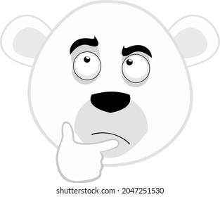Vector emoticon illustration of the face of a cartoon polar bear with a thinking expression