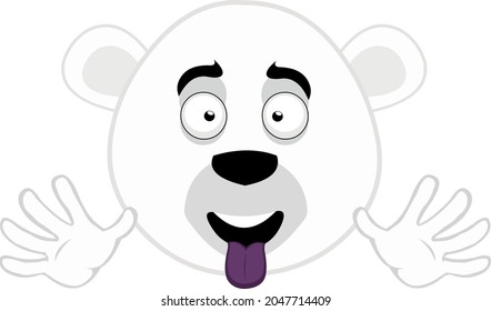 Vector emoticon illustration of the face of a cartoon polar bear waving with his hands