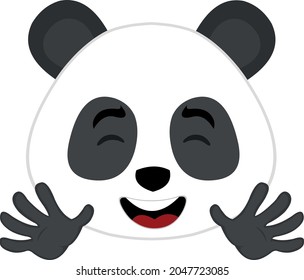 Vector emoticon illustration of the face of a cartoon panda bear waving with his hands