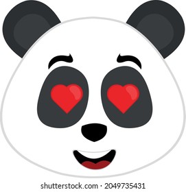 Vector emoticon illustration of the face of a cartoon panda bear with an expression of love and eyes in the shape of hearts