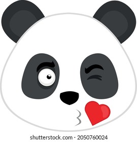 Vector emoticon illustration of the face of a cartoon panda giving a heart-shaped kiss