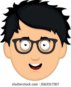 Vector emoticon illustration of the face of a cartoon young man with glasses
