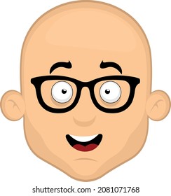 Vector emoticon illustration of the face of a cartoon bald man with nerd glasses