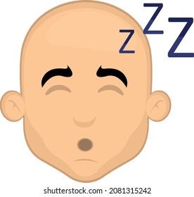 Vector emoticon illustration of the face of a cartoon bald man sleeping