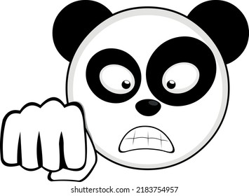 Vector emoticon illustration of the face of a cartoon panda bear with an angry expression and giving a fist bump
