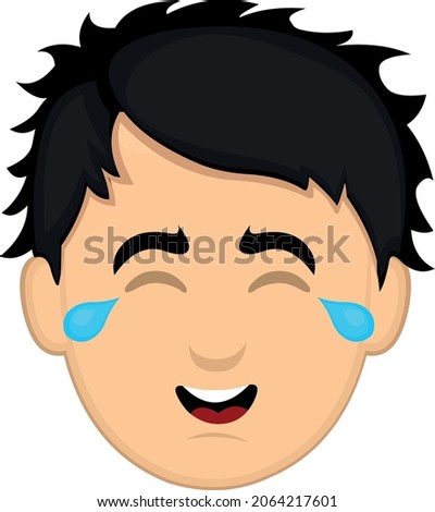 Vector emoticon illustration of the face of a cartoon young man with tears of joy