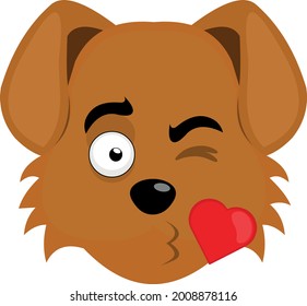 Imagen vectorial emoticono de la cara de un lindo perro de dibujos animados dando un beso con forma de corazón