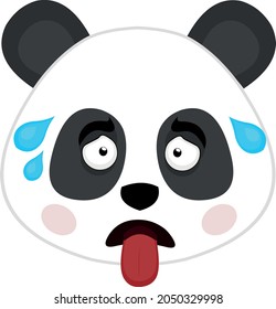 Vector emoticon illustration of the face of a tired and exhausted cartoon panda bear