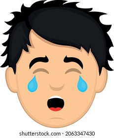 Vektoremoticon-Illustration des Gesichts eines jungen Cartoon-Mann weinend und mit Tränen in den Augen