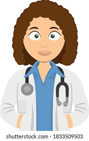 Vector emoticon illustration of a female doctor