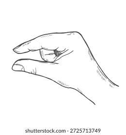 Ilustração de emoticon vetorial de uma mão fazendo um gesto de medida. Esboço desenhado à mão