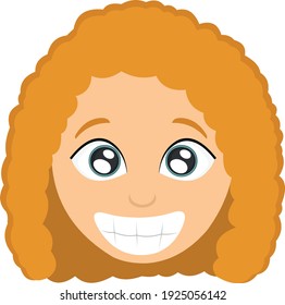 Vector emoticon illustration of the head of a cartoon girl with a happy expression and emotion showing her teeth