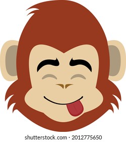 Vector emoticon illustration of the head of a monkey or chimpanzee cartoon with a delicious expression on his face