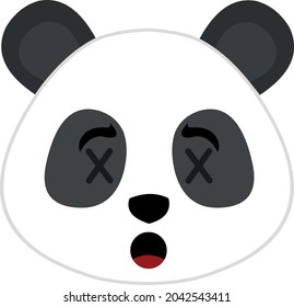 Vector emoticon illustration of the head of a panda bear with eyes in the shape of crosses, death concept