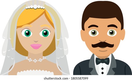 Vector emoticon illustration of husband and wife getting married