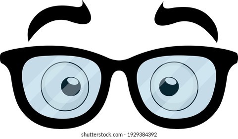 Vector emoticon illustration of a light blue eyes look with glasses