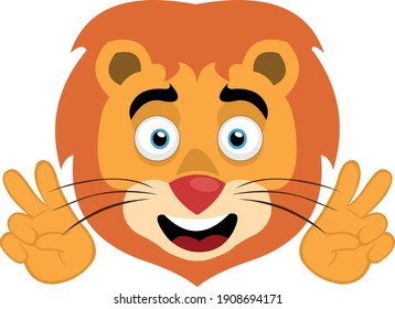 Vector emoticon illustration of a lion making gestures of love and peace